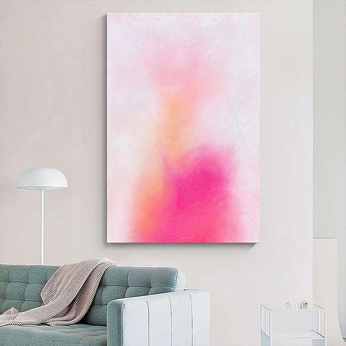 Hand-Painted Pink Abstract Canvas Wall Decoration Painting Contemporary Minimalist Art Works Living Room, Bedroom, Dining Room Wall Decoration 40x28 Inches
