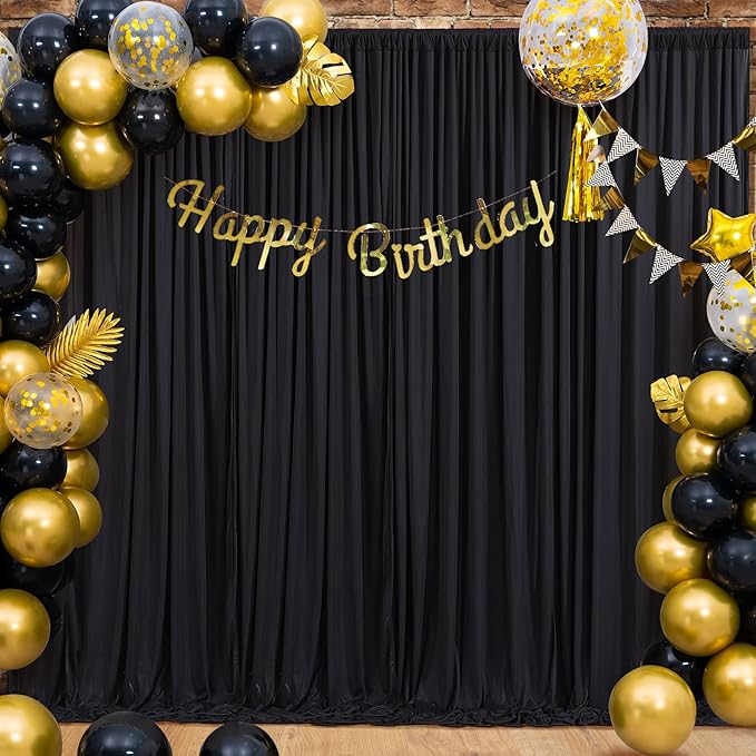 Black Backdrop Curtain 10 Panels-Wrinkle-Free Black Curtains Polyester Photography Drapes for Wedding Birthday Party Photo Background Backdrop Stand- 10FTX40FT