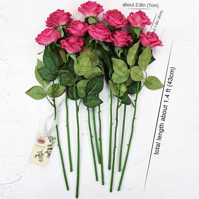 FiveSeasonStuff Fake Roses Wedding Flowers Real Touch Silk Coral Pink Artificial Flowers 12 Stems