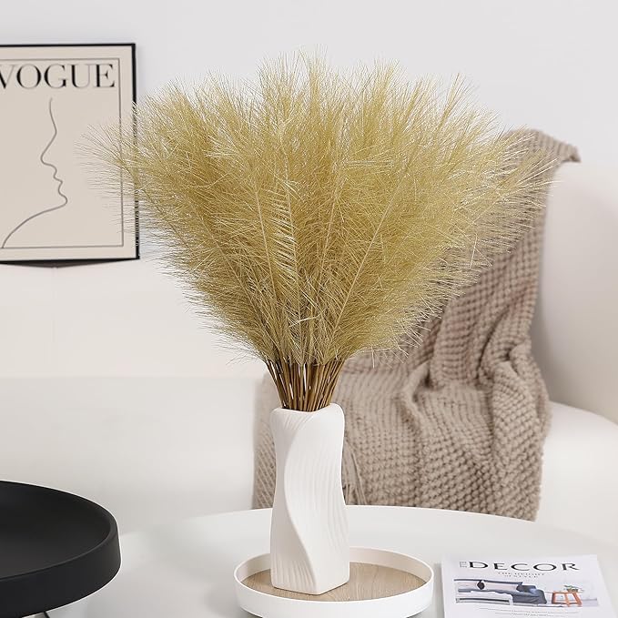 Gold Faux Pampas Grass - 30pcs 24 Inch Long Pampas Grass Wall Decor, Mini Artificial Pampas Grass for Great Gatsby Party Decorations and Glam Room Decor (Gold)