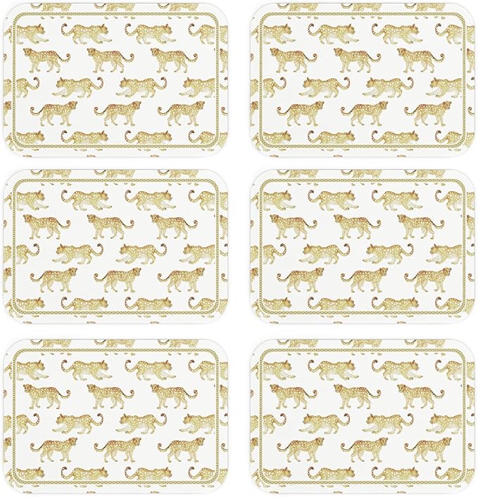 patdrea Animal Print Rectangular PVC Placemats, Pack of 6, Waterproof Insulation, Soft and Durable, Suitable for Dining Table, Kitchen and Coffee Table Decoration,12"*17"