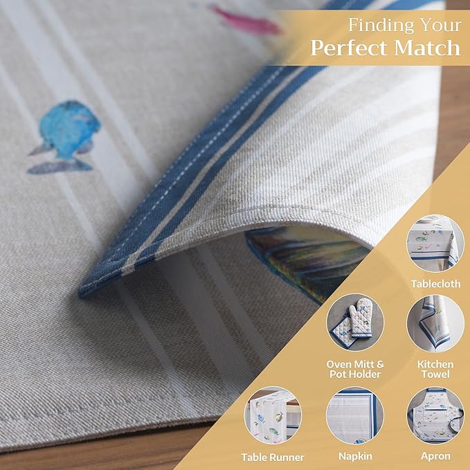 Maison d' Hermine Placemats Set of 4 100% Cotton Washable Cloth Place Mats, Reusable Table Mats for Kitchen Dining Decoration, Party, Wedding, Restaurant Spring/Summer (Poisson, 13" x 19")