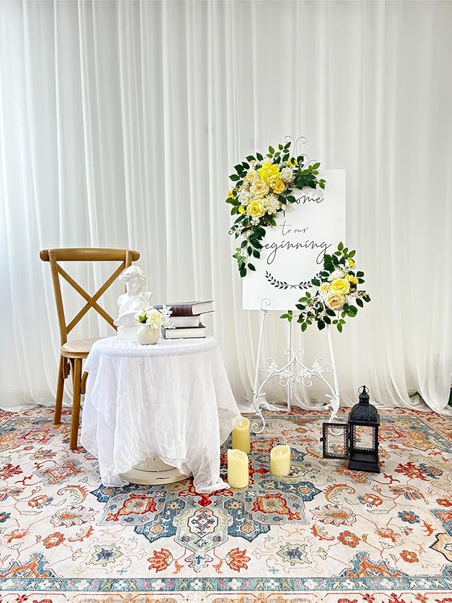 Pack of 2 Wedding Arch, Artificial Flowers, Wedding Decor，Flower Garland Be Suited to Banquet, Party, Reception Entrance Welcome Sign and Background Decoration (Yellow)