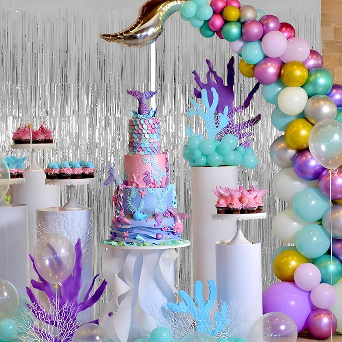 Keyali 2 Pack 3.3 * 8.3 ft Foil Curtain Metallic Tinsel Fringe Curtains Photo Booth Props Backdrop for Birthday Wedding Engagement Baby Shower Christmas Holiday Celebration Partyl,Silvery