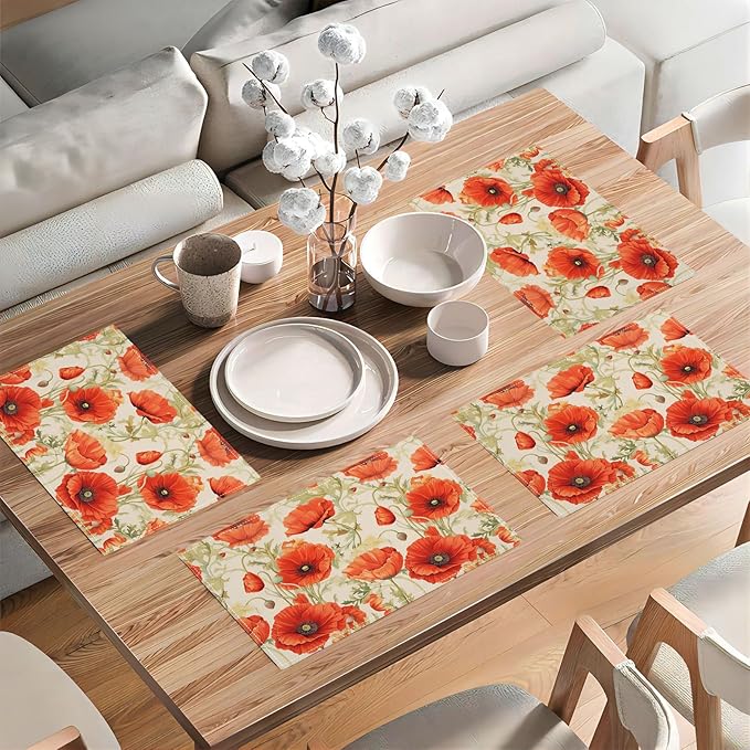 Botanical Flower Placemats Set of 6 Butterfly Plants Floral Botanic Plants Flower Leaves Placemats Rustic Floral Waterproof Washable Table Placemats for Dining Kitchen Decoration 6 PCS