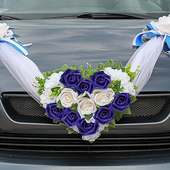 Glitter Foam Roses 30 PCS Royal Blue Roses Artificial Flowers Foam Flowers Glitter Roses with Stem Artificial Flowers for DIY Wedding Bridal Bouquet Party Centerpieces Decor(Royal Blue)