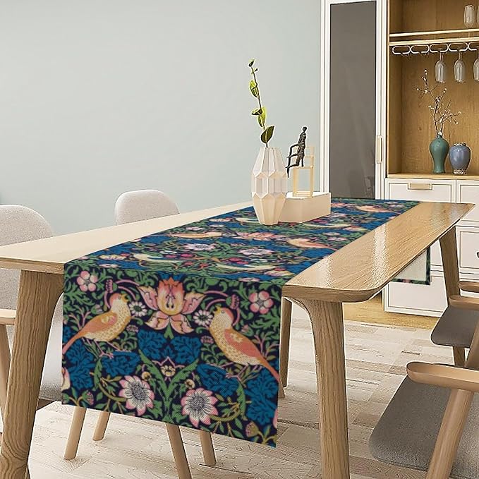 William Morris Floral Table Runner, Vintage Flowers Botanical Printed Table Runner for Home Kitchen Dining Table Decoration,13x108 Inch