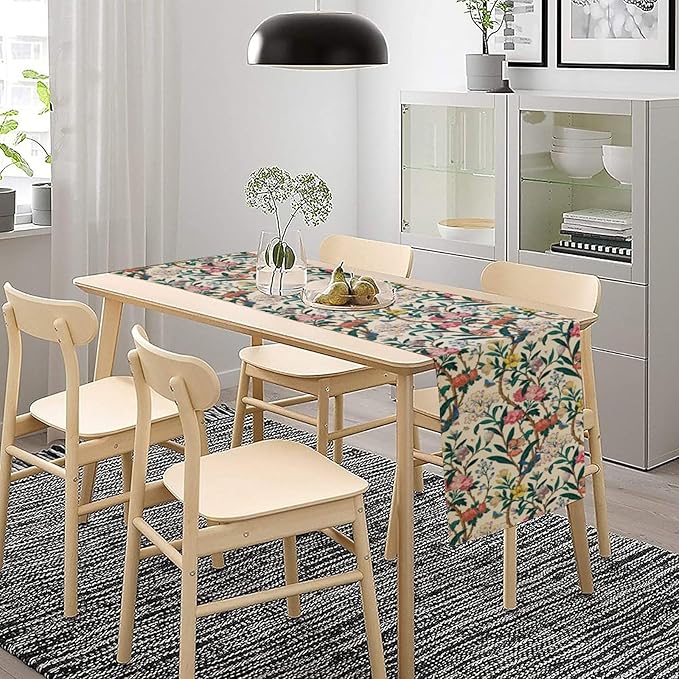 William Morris Vintage Floral Table Runner, Birds Butterflies and Bees Botanical Flower Original Design Print Table Runner for Home Party Dining Room Kitchen Decor 13x90 Inch