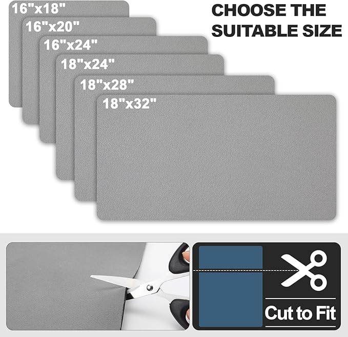 Dish Drying Mat for Kitchen Counter | Coffee Bar Mat for Countertops | Heat Resistant Drainer Mat with Non-slip Rubber Backed | Hide Stain Kitchen Absorbent Draining Mat | Grey 16"x24"