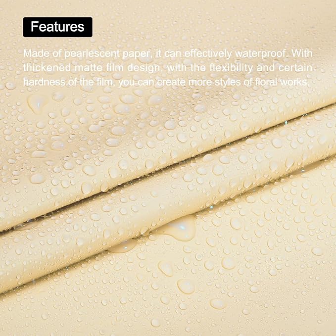 MECCANIXITY Pearlescent Film Flower Wrapping Paper 22.8x22.8 Inch Waterproof for DIY Crafts, Gift/Gift Box Packaging Cream Color Pack of 10