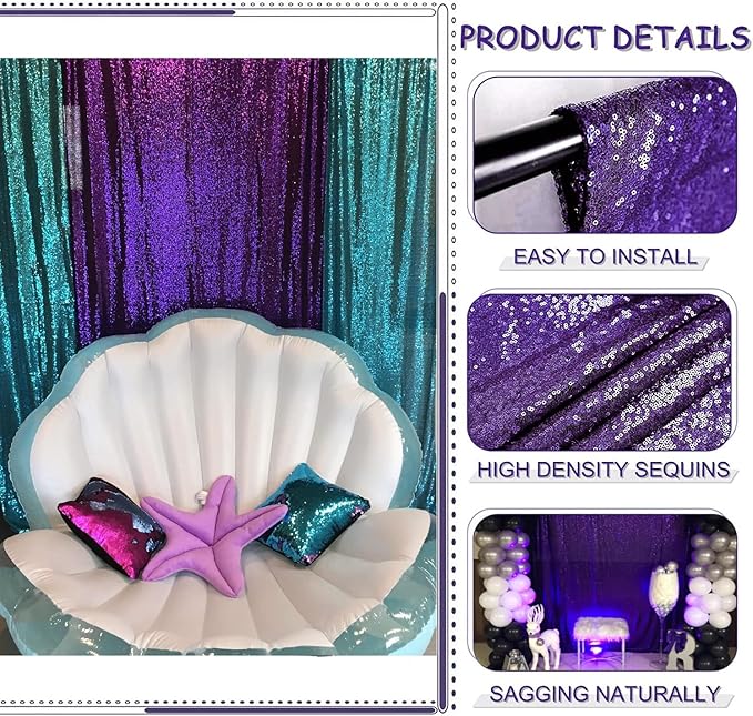 Purple Sequin Backdrop Curtains 4FTx8FT 2 Panels Purple Sequin Curtains for Parties Glitter Backdrop Photo Background for Wedding Baby Shower