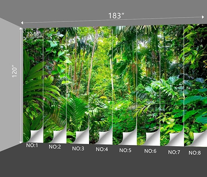 Tropical Rainforest Botanical Wallpaper Bedroom Green Leaf Plant murals Aesthetic Room Decor Living Room tv Background Large Wall Mural - 183"x120" Not Peel and Stick