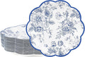 Blue Floral Party Plates Vintage Floral Leaf Disposable Paper Plates Wildflower Blue Toile 7" Scalloped Rim Dessert Plates for Christmas Birthday Bridal Tea Party Supplies (48)