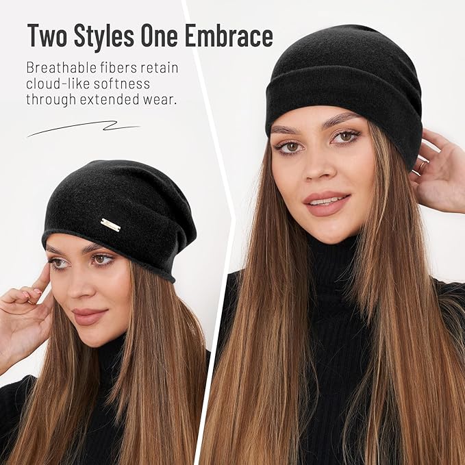 100% Wool Slouchy Beanie, Warm Beanie Hats for Women Breathable Knitting Skull Beanies Cap for Spring Fall Winter