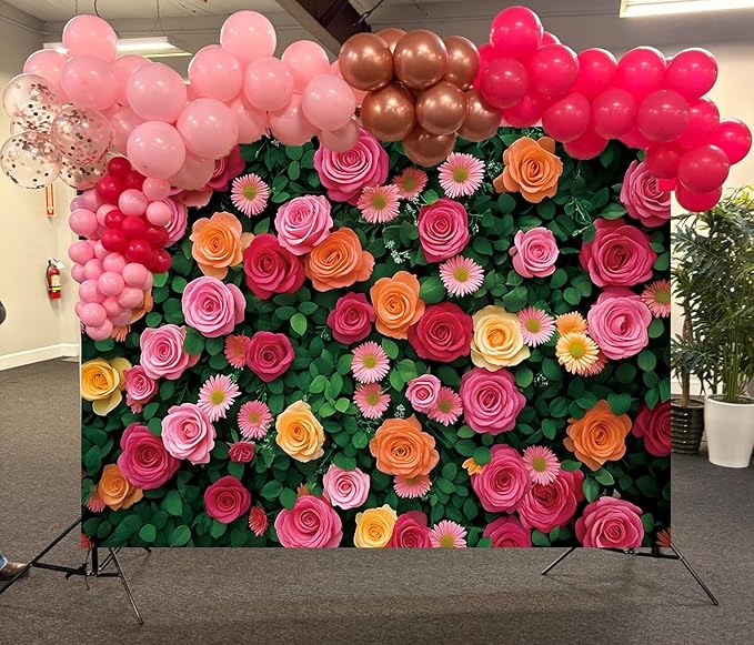 Flowers Backdrop for Photography Colorful Rose Floral Green Leaf Wall Backdrop for Valentine's Day Wedding Bridal Shower Birthday Party Decoration Supplies (60x36 inch (5x3FT))