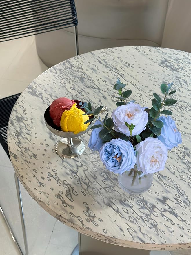 Forlaoers White Blue Roses Floral Artificial Flowers with Vase Silk Flower Arrangements in Fake Water Fake Flower Bouquet Centerpieces for Dining Center Table Decor Home Farmhouse Office Decorations