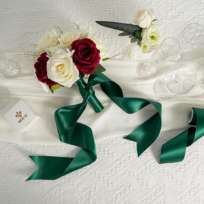 MEEDEE Dark Green Satin 3 Inch Ribbon Lux Double Faced Hunter Green Satin Ribbon by 10 Yards Green Christmas Ribbons Dark Green Ribbons for Christmas Tree, Weddings, Flower Bouquet