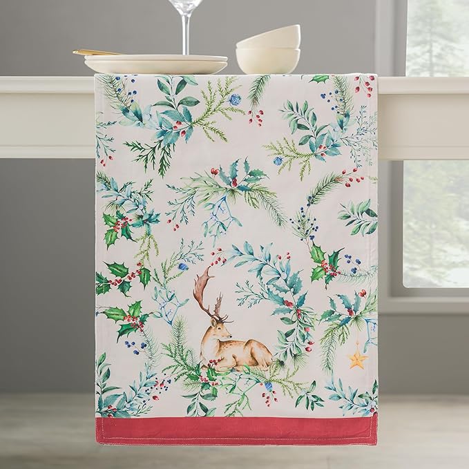 Maison d' Hermine Table Runner 100% Cotton Double Layer Table Runners 108 inches Long for Thanksgiving Christmas Decorations Home Kitchen Dining Party Wedding (Holly Time, 14.5" x 108")