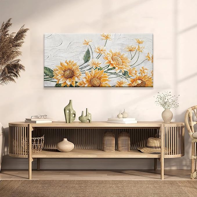 Suconvng Wall Art Living Room Sunflower Wall Art Modern Canvas Art Wall Decor Home Wall Decor Suitable Pictures For Bedroom Apartment Office Can Be Hung 24" X 48"