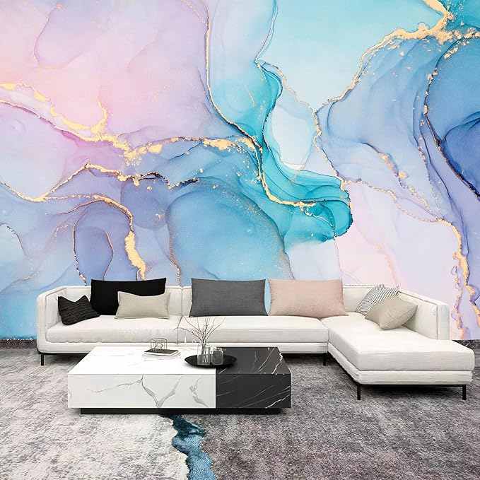 WFBHUA-Marble Wallpaper Peel and Stick Pink Purple Green Self Adhesive Abstract Art Wall Mural for Girl's Room Bedroom 157“x108