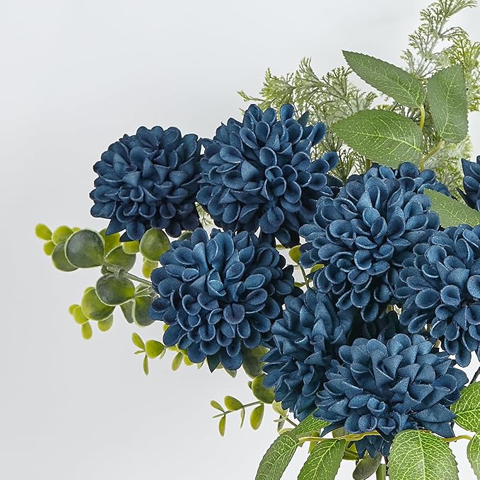 Artificial Flowers, 100pcs Artificial Rose for DIY Wedding Bouquets Centerpieces Arrangements, Navy Blue Dahlia Flowers with Stems for Bridal Shower Party Home Decoration