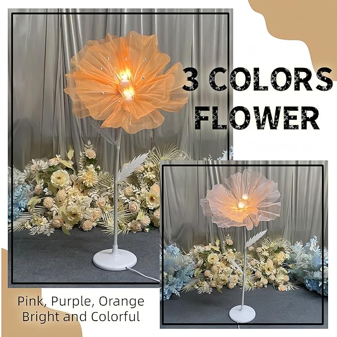 Giant Flowers Decoration, 5.25 ft Large Gauze Floral with LED Lamp, Wedding Decorations for Reception, Birthday Christmas Party Banquet Backdrop Decor, Shop Window Display, Purple