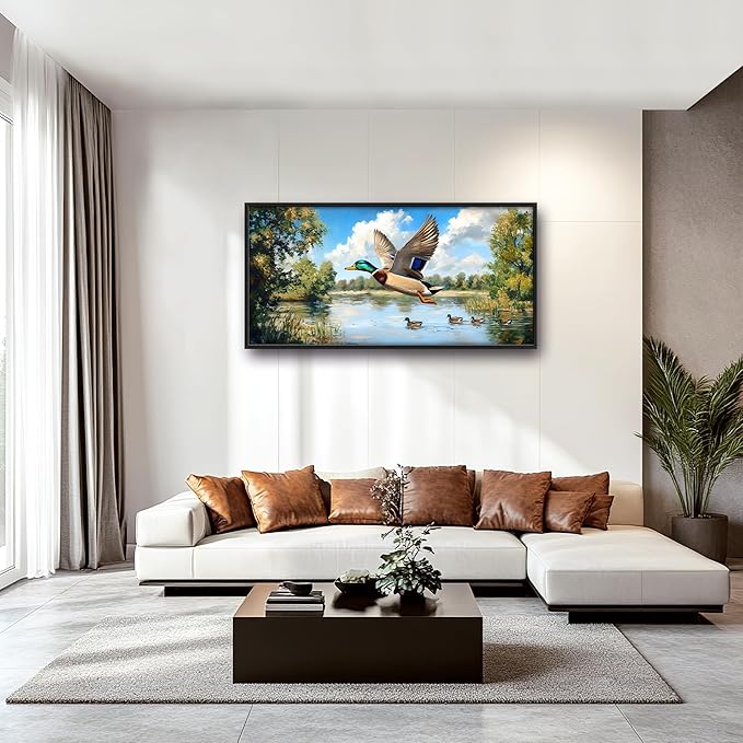 Farmhouse Duck Large Wall Art Framed Rustic Wall Decor for Living Room Lake Duck Hunting Pictures Oversized Canvas Print Painting Modern Extra Large Framed Artwork for Bedroom Office 60"x30"