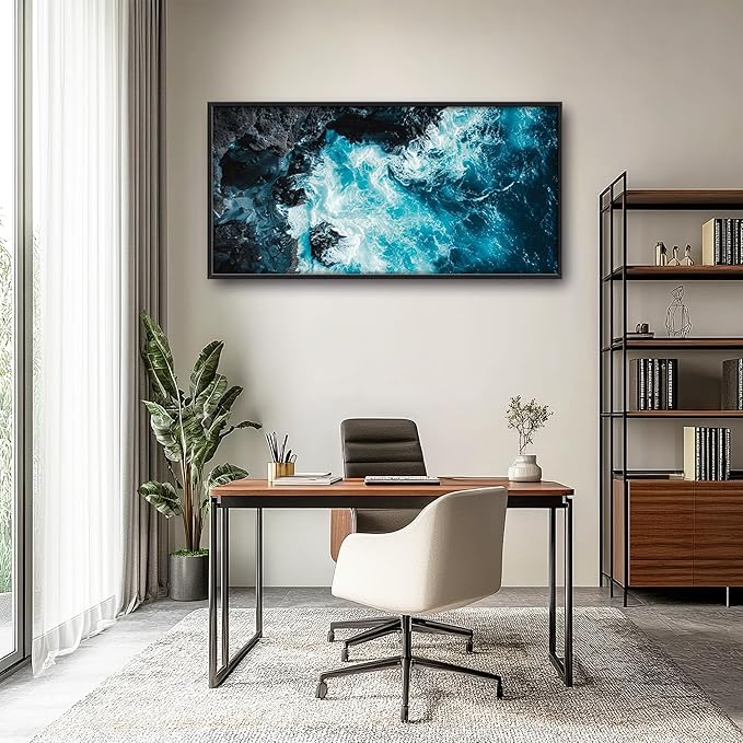 Blue Ocean Large Wall Art Framed Wall Decor for Living Room Ocean Reef Pictures Oversized Canvas Print Painting Modern Extra Large Artwork for Bedroom Office Home Decor 60"x30"