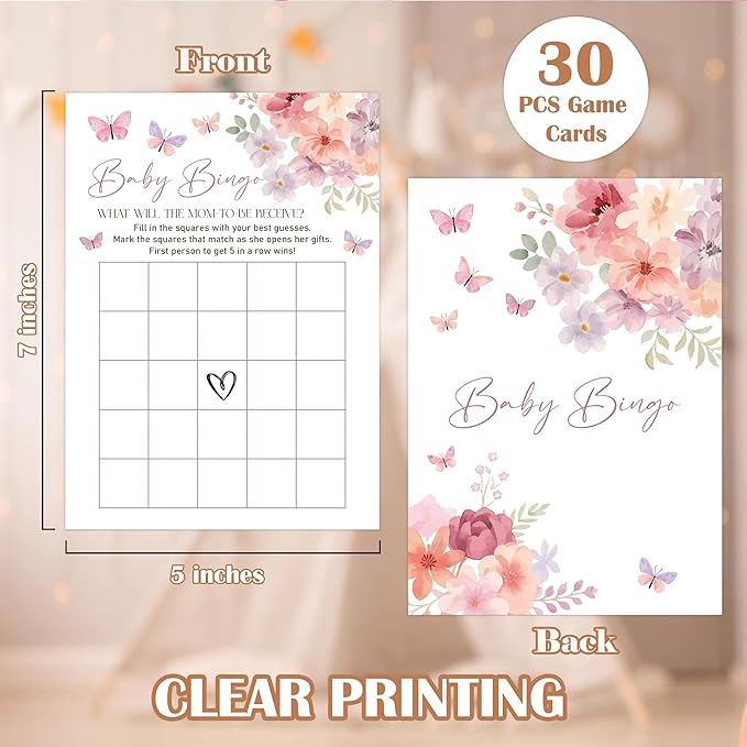 Baby in Bloom Baby Shower Games, Floral Baby Bingo Game for 30 Guests with Game Cards, Gender Reveal, Baby Shower Supplies & Decorations (DV23)