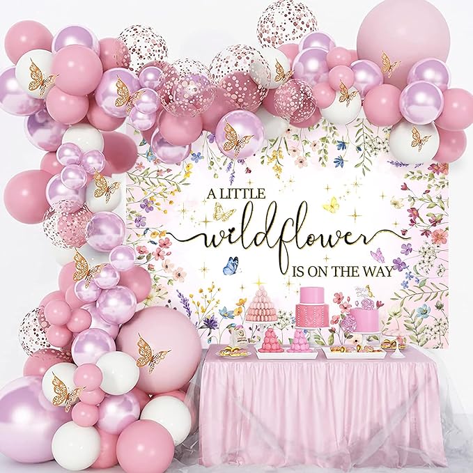 Mocsicka Wildflower Baby Shower Backdrop A Little Wildflower is On The Way Girl Baby Shower Decorations She is a Wildflower Photoshoot Background Banner (7x5ft)