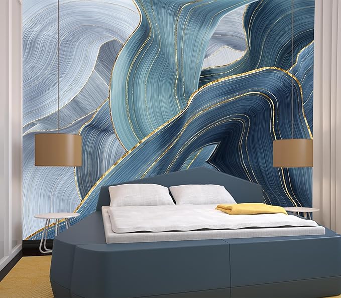 Eierme-Gilding Marble Blue Wall Mural Wallpaper for Bedroom Peel and Stick 160" x 114"