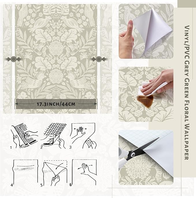 Boho Wallpaper Peel and Stick Wallpaper Vintage Leaf Contact Paper Self Adhesive Wall Paper Removable 17.3" X 197"Beige Art Decoration Floral Wallpapers for Bedroom Home Kitchen Cabinets Vinyl