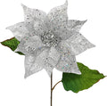 10" Poinsettia Flower Artificial for Christmas Tree Decor, 3 Pcs Faux Glitter Poinsettias Stems for DIY Xmas Wreath & Garland, Christmas Ornaments for Home Party, Holiday & Wedding Decorations, Silver