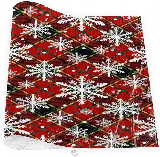 Christmas Xmas Waffle Art Snowflake Placemats Set of 4 PVC Vinyl Non Slip Table Mats Heat Resistant Place Mats Washable Wipeable Dining Table Mat for Kitchen Decor Party Indoor Outdoor Decorative Gift