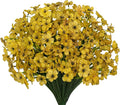 15 Bundles Artificial Flowers UV Resistant Outdoor Plants No Fade Faux Plastic Shrubs Fake Silk Flowers Window Box Garden Porch Home Decoration (Yellow)