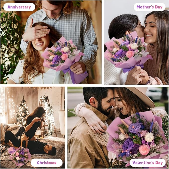 HUACHIPLUS Natural Eternal Flowers Gift: Preserved Flowers Bouquet, Anniversary, Birthday, Mom Gifts for her-Flowers for Delivery Prime-Purple Forever Flower Arrangement (Lilac)
