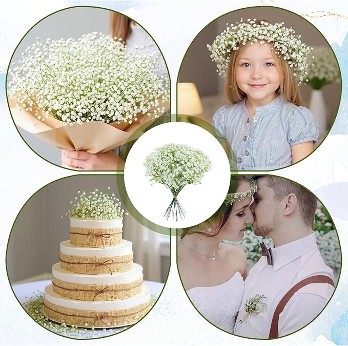 150PCS Babys Breath Artificial Flowers, Bulk Faux Baby Breath Flower Babys Breaths White Gypsophila Real Touch Wedding Flower Bouquet for Wedding Party Bouquet Garden Home Decor-11.81inches