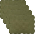 Quilted Placemats Set of 4 18"X13" Cotton Placemats Washable Cloth Table Mats for Kitchen Table (Green)
