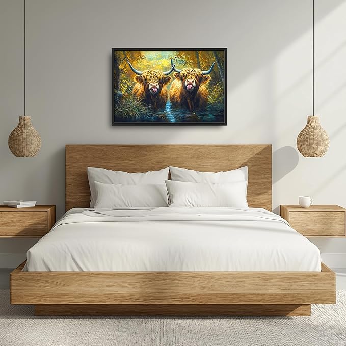 Highland Cow Large Decor Wall Art Framed Pictures for Living Room, Animal Oversized Canvas Print Painting Modern Extra Large Framed Artwork for Bedroom Office Home Decor 36"x24"