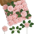 DuHouse 25Pcs Artificial Roses Flowers Fake Roses with Stems Real Touch Foam Flowers for DIY Wedding Bouquet Baby Shower Centerpiece Floral Arrangement Party Home Decor(Blush)