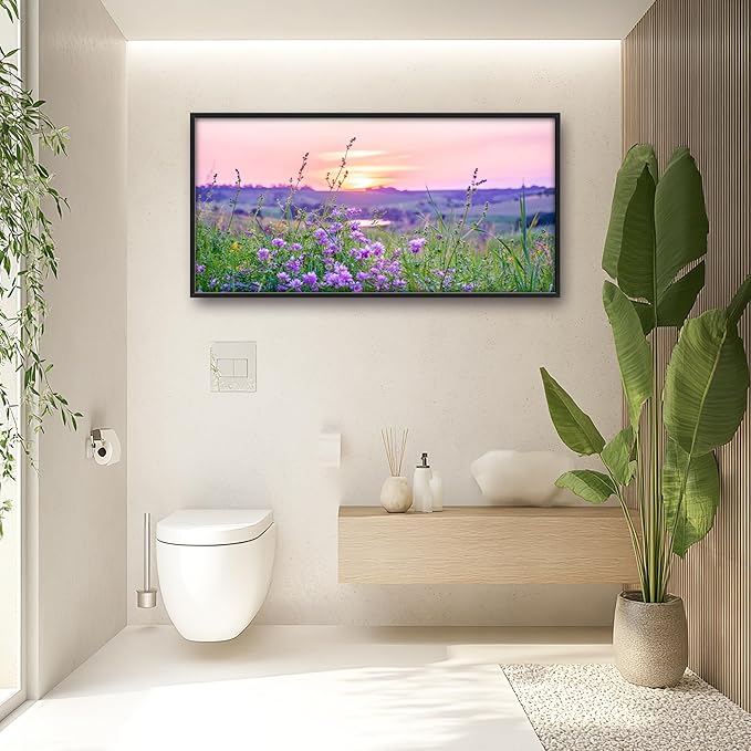 Nature Scenery Large Wall Art Sunset Framed Wall Decor for Living Room Countryside Wildflowers Pictures Oversized Canvas Print Painting Modern Extra Large Framed Artwork for Bedroom Office 60"x30"
