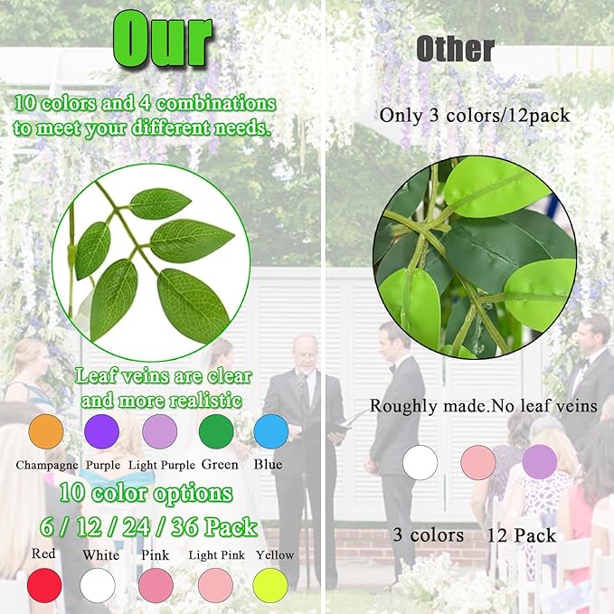 Artificial Flowers Hanging Flowers, Fake Garland Silk Vines Rattan String Decor for Home Wedding Arch Wall Garden Greenery Bedroom Outdoor Office Party Decoration (36, Purple)