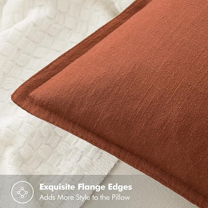 MIULEE Decorative Linen Pillow Covers 16x16 Inch Rust Boho Farmhouse Neutral Couch Throw Pillows for Bed Pack of 2 Accent Modern Pillowcase Summer Sofa Livingroom Home Decor