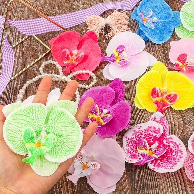 Orchid Petals, 24PCS Artificial Orchids Artificial Flower Heads, Faux Silk Phalaenopsis Butterfly Flower Heads, OrchidIing Petals Artificial Decorations Wedding Party Orchids Heads ﻿