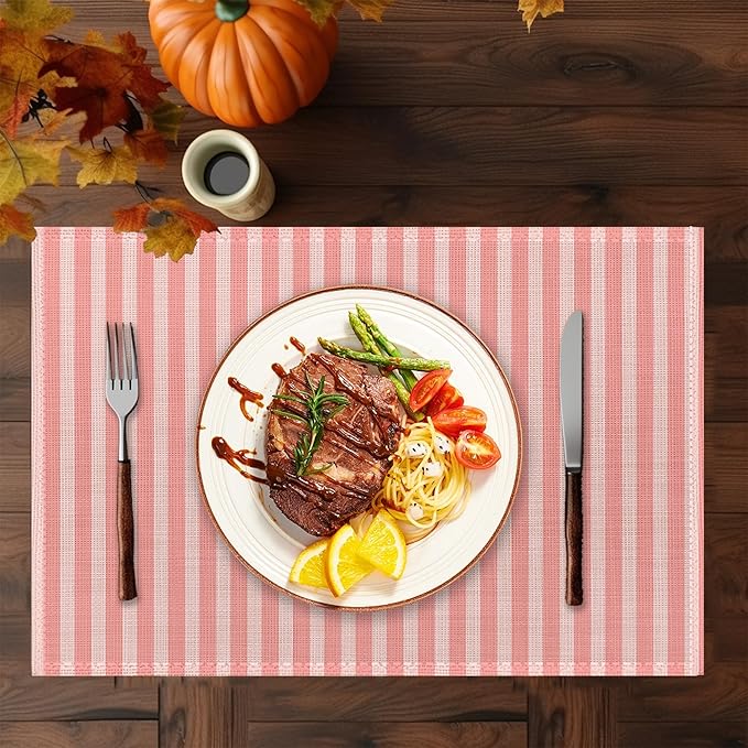 Pink Shabby Chic Floral Placemats Set of 6, Pink Rose Place Mats Washable Heat Resistant 12×18 Inch Linen Table Mats for Party Kitchen Dining, Vintage Outdoor Decor