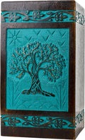 INTAJ Cremation Urn for Human Ashes - Wooden Urn Box for Ashes Handcrafted - Tree of Life Memorial Urn Funeral Cremation Urns (Teal Green, XX-Large (640lbs or 290kg))