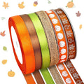 Stain Ribbon 6 Rolls Fall Harvest Thanksgiving Pumpkin Wrapping Ribbon 3/8 Inch x 150 Yards for Crafts Bows Decor