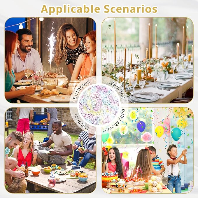 Hysenm 50 Pcs Disposable Colorful Placemats Set Metallic 13 Inch Round Table Doilies, Ultra-Thin Messy Lines Disposable Placement Mats for Home Decoration Dining Table Wedding Birthday Party