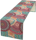 Bohemian Table Runner, Colorful Traditional Blue Pink Mandala Flower Table Runner for Kitchen Dining Cafe Party Decor, 13x70 Inch