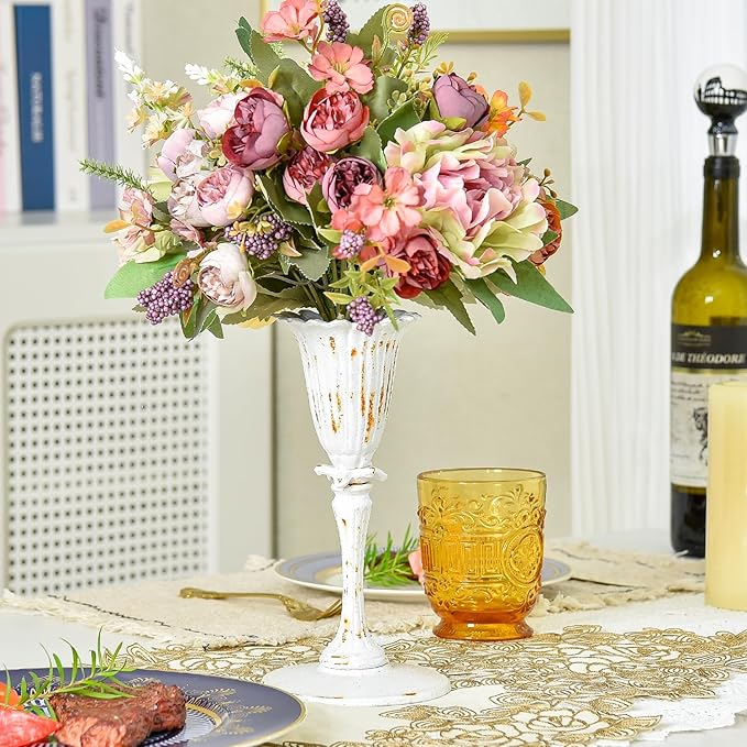 Sungmor Cast Iron Tabletop Flower Vase, Vintage Pretty Tulip Design, 8.6" Tall Decorative Centerpieces Flower Stand, Artificial Flower Arrangements Home Decor for Ceremony Birthday Holiday Event Party